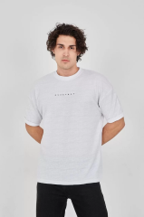 Unisex Jakar Kumaş Rahat Kol T-Shirt - Beyaz