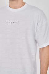 Unisex Jakar Kumaş Rahat Kol T-Shirt - Beyaz