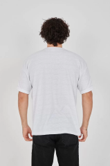 Unisex Jakar Kumaş Rahat Kol T-Shirt - Beyaz