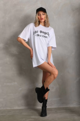 Unisex Baskılı Oversize T-Shirt - Beyaz