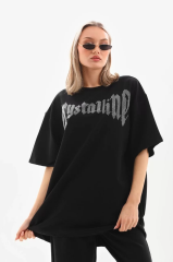 Unisex Taş Desenli Oversize T-Shirt - Beyaz