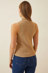 Kadın Full Likralı Fitilli Kaşkorse Body - Camel