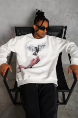 Erkek Güvercin Baskılı Sweatshirt - Beyaz