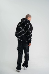 Unisex Kapşonlu Varak ve Pano Baskılı SweatShirt- Siyah