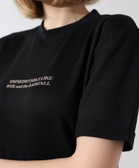 Unisex Bisiklet Yaka Baskılı Slim Fit T-Shirt - Siyah