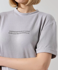 Unisex Bisiklet Yaka Baskılı Slim Fit T-Shirt - Boyalı Gri