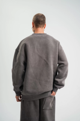 Unisex Uzun Kol Bisiklet Yaka Yıkamalı SweatShirt - Füme