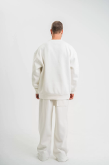 Uzun Kol Bisiklet Yaka Basic SweatShirt - Beyaz