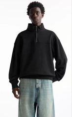 Oversize Yarım Farmuarlı Yakalı Basic SweatShirt - Siyah