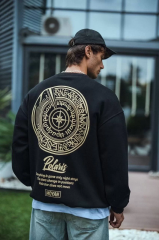 Kışlık Bisiklet Yaka Ön Ve Arka Baskılı SweatShirt - Siyah
