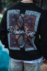 Uzun Kol Bisiklet Yaka Ön ve Arka Baskılı SweatShirt - Siyah