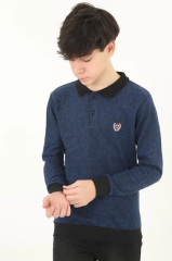 Çocuk Selanik Yaka Nakışlı Kazak - Lacivert