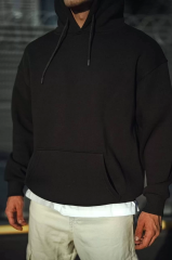 Üç İplik Penye Kapşonlu Basic SweatShirt - Siyah