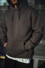 Üç İplik Penye Kapşonlu Basic SweatShirt - Füme