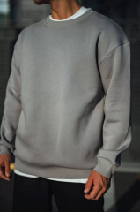 Kışlık Bisiklet Yaka Üç İplik Basic SweatShirt - Boyalı Gri