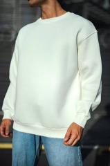 Kışlık Bisiklet Yaka Üç İplik Basic SweatShirt - Beyaz