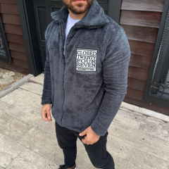 Erkek Desenli Polar Gömlek – Etnik Şerit Desen Yakalı, Uzun Kollu, Düğmeli, Oversize Rahat Kalıp - Füme