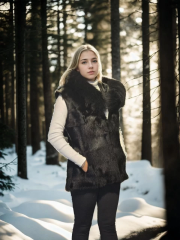 Kadın Kolsuz Kapüşonlu Yelek - Siyah