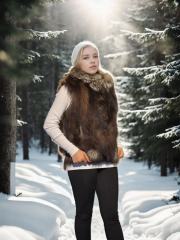 Kadın Kolsuz Fermuarlı Yelek - Kahve