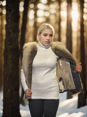 Kadın Kolsuz Hakiki Yelek - Fuşya