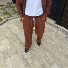 Erkek Fitilli Kadife Cepli Buggy Pantolon Oversize Rahat Kalıp - Kahverengi