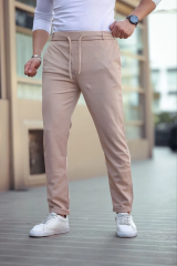 Erkek Diagonel Mikro dokulu Cepli Beli Lastilki Pantolon - Kahverengi