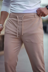 Erkek Diagonel Mikro dokulu Cepli Beli Lastilki Pantolon - Kahverengi