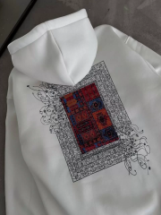 Uzun Kol Kapüşonlu Ön Ve Arka Baskılı SweatShirt - Beyaz